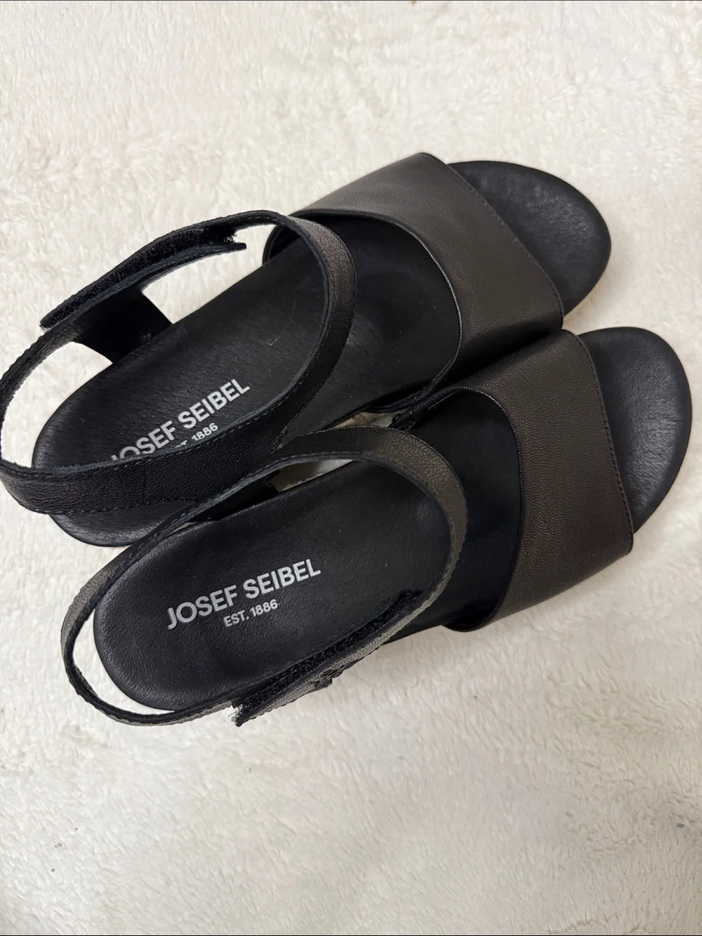Josef Seibel Miranda Black Espadrille Wedge Ankle Strap Sandals - Sz 40/9, NWOB